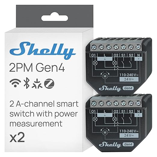 Shelly 2PM Gen4 | Wi-Fi, Zigbee & Matter 2-Channel Smart Relay Switch (2 Pack)