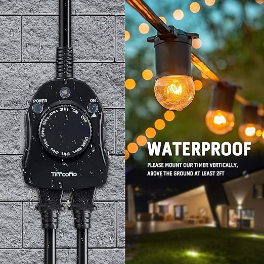 TiFFCOFiO Outdoor Christmas Light Timer, Dusk to Dawn Sensor Countdown (2 Pack)