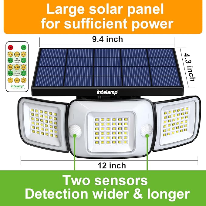 intelamp Solar Flood Lights Outdoor Waterproof, 6000mAh 1200LM Solar Powered