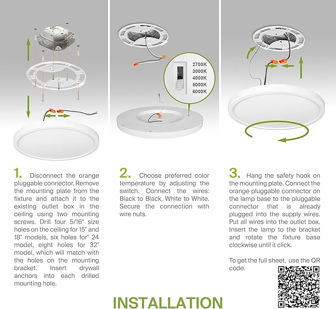 ASD LED 24" Round Flush Mount Ceiling Light Fixture, Low Profile Surface