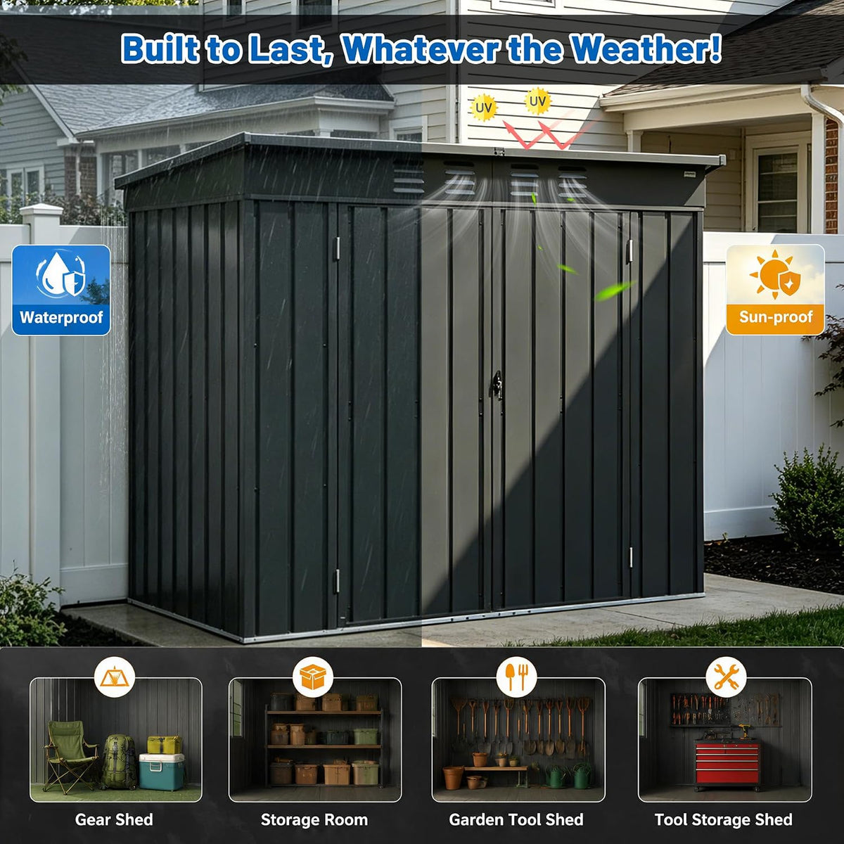 Domi Outdoor Storage Shed 6x4 FT,Metal Outside Sheds&Outdoor Storage Galvanized Steel,Tool Shed with Lockable Double Door for Patio,Backyard,Garden,Lawn