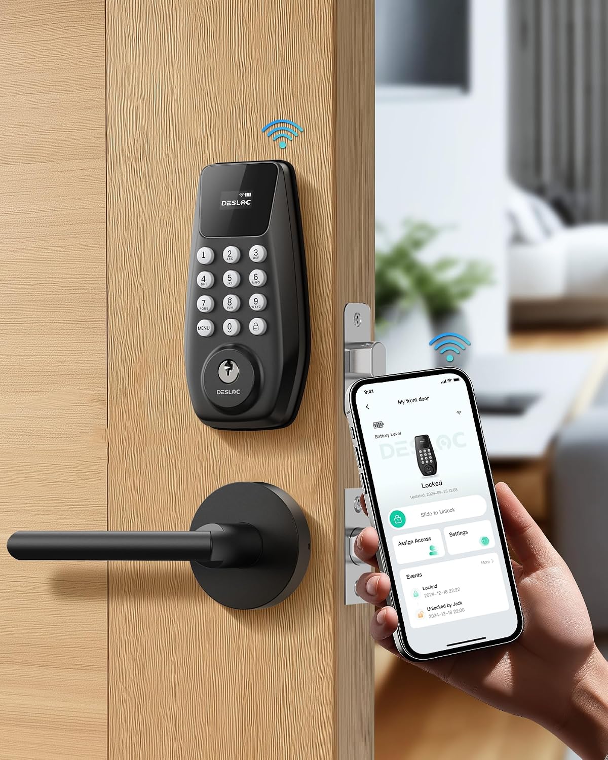 DESLOC C100 Plus Smart Lock with 2 Lever Handles, Built-in WiFi