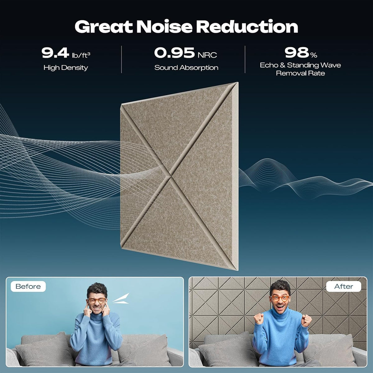sonicism 22 pack x-lined acoustic panels, close-up detail