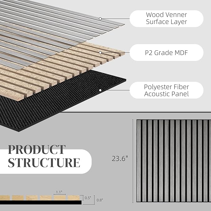 HOMCOM 4 Pack 3D Acoustic Panels, Wood Slat Wall Paneling