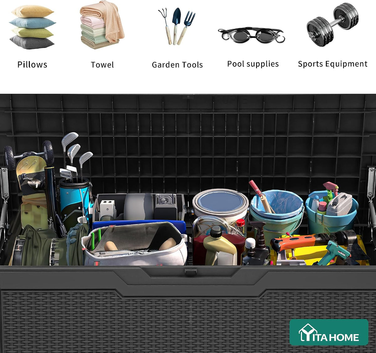 yitahome 80 gallon outdoor storage box, side view