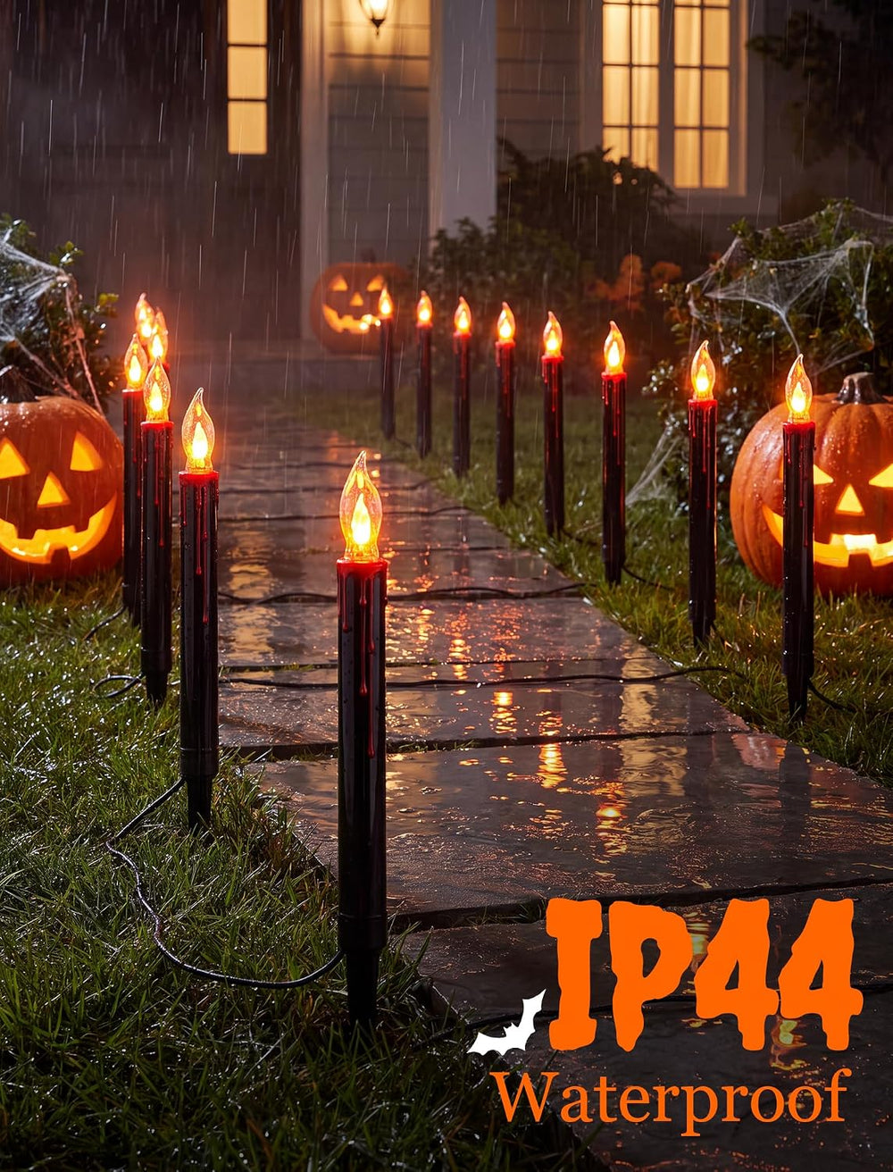 19.5Ft Halloween Candle Pathway Lights, 10-Light Black Blood Drip Stakes
