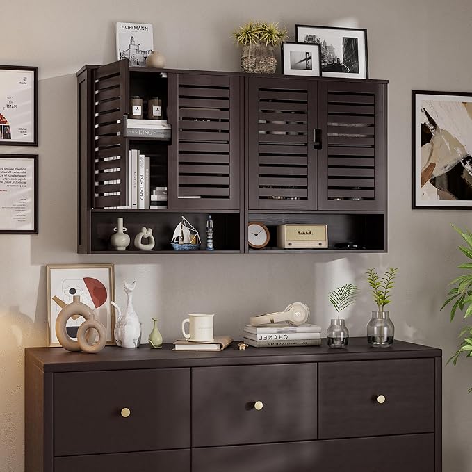 SMIBUY Bathroom Cabinet Wall Mounted, Bamboo Over-The-Toilet Storage Organizer