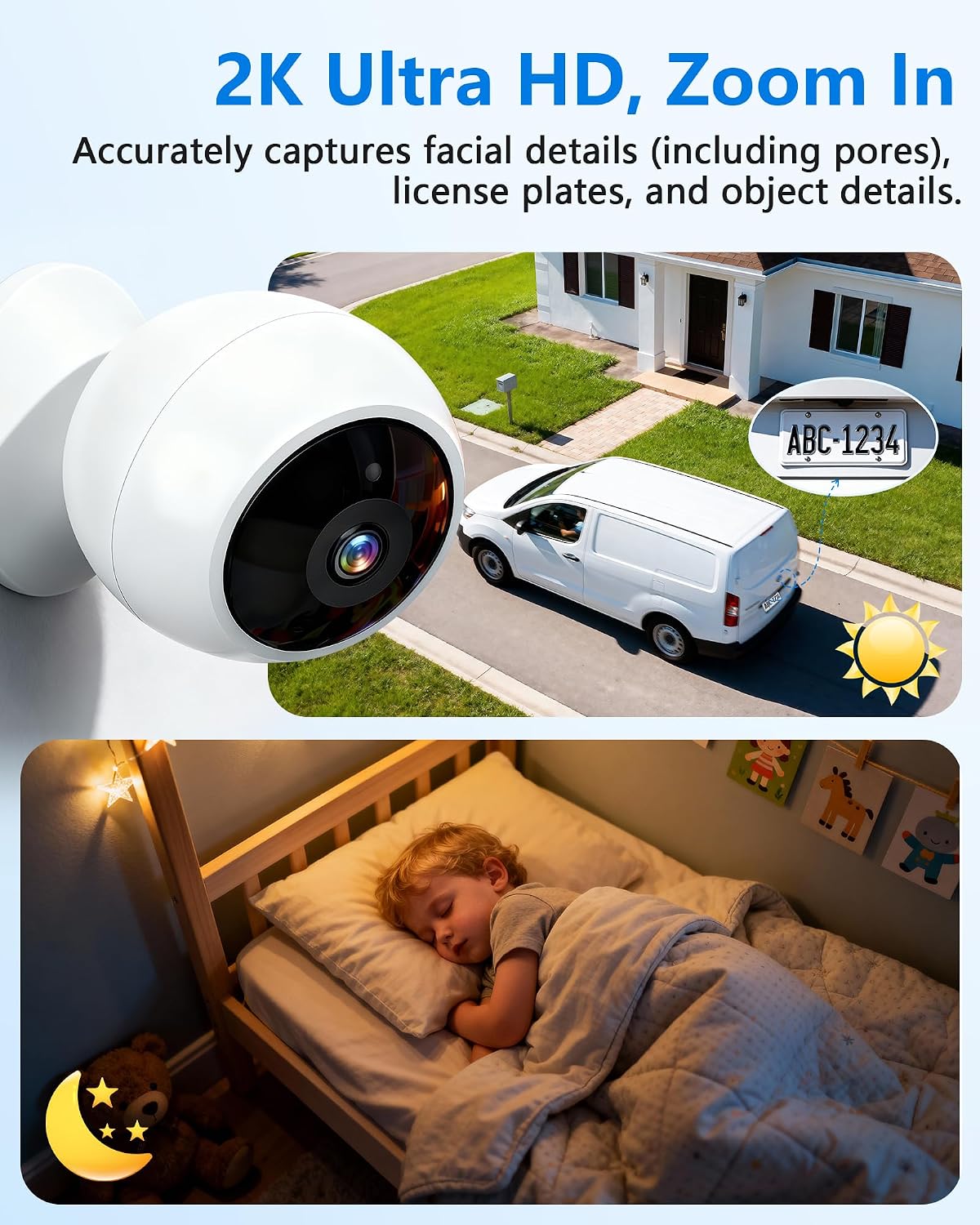 2k magnetic security camera indoor wireless: clear pictures, side view