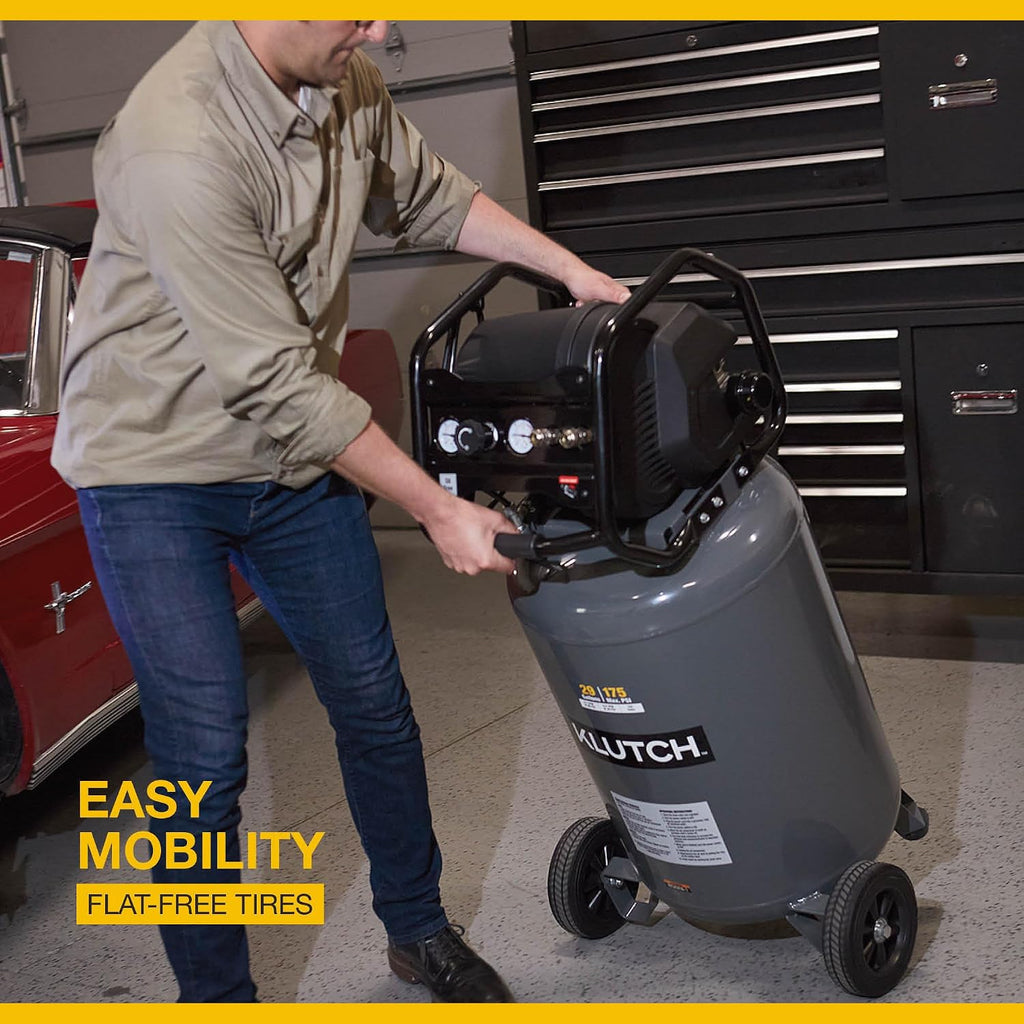 Klutch 29-Gallon Air Compressor, 2.5 HP, 120V, 175 PSI, 5.1 CFM at 90 PSI