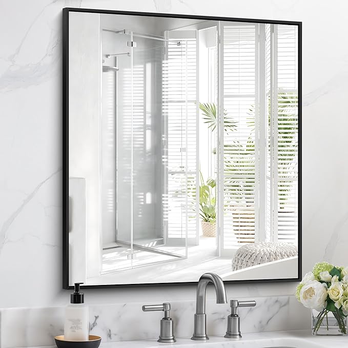 Black Bathroom Mirror for Wall, 30x36 Inch Rectangle
