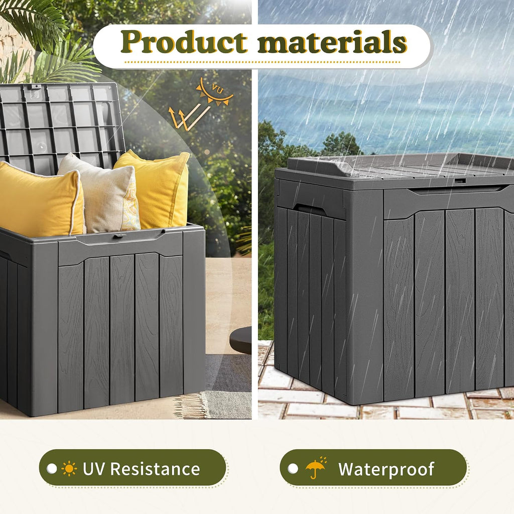 devoko 31 gallon waterproof outdoor storage box resin showing dimensions