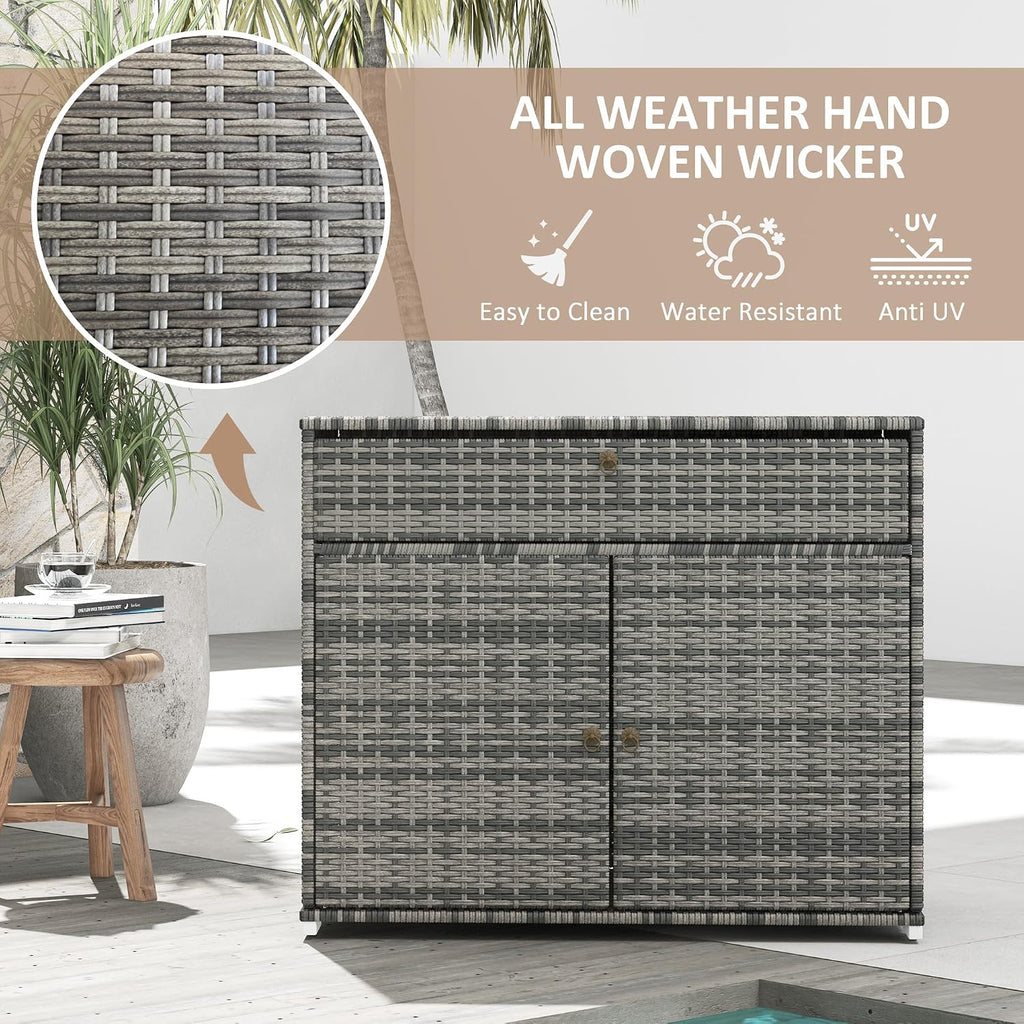 Outsunny Outdoor Storage Cabinet with Drawer Freestanding Gray