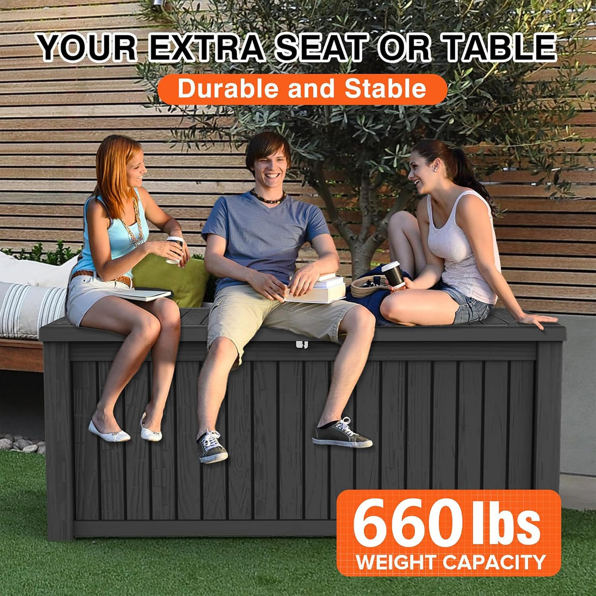 easyup 180 gal deck box waterproof outdoor storage, side view