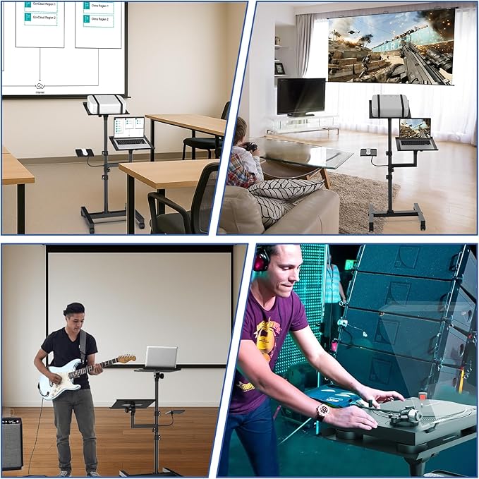 GSOW 2 Shelves Mobile Projector Stand, Rolling Laptop Stand Adjustable Height