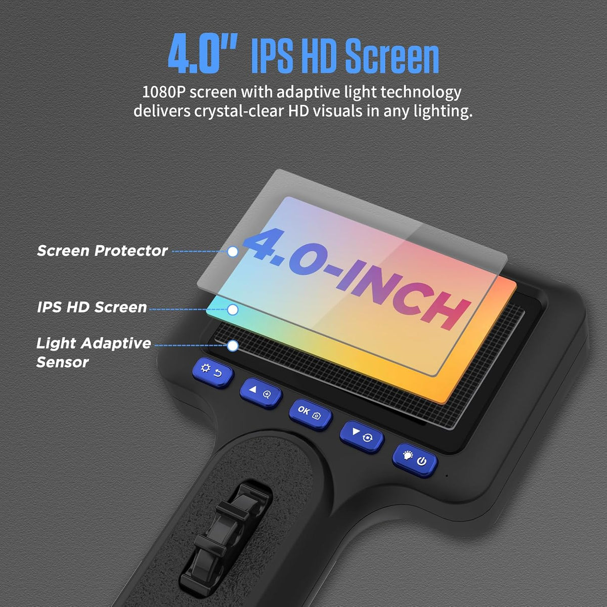 two-way articulating borescope 4" hd with light 4ft on a desk or shelf