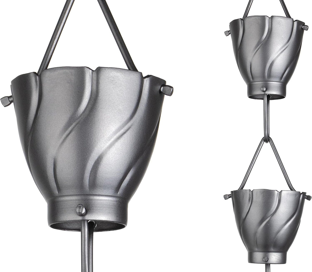 Monarch Rain Chains Aluminum Akira Pewter Rain Chains for Gutters – 8.5 ft Pe...
