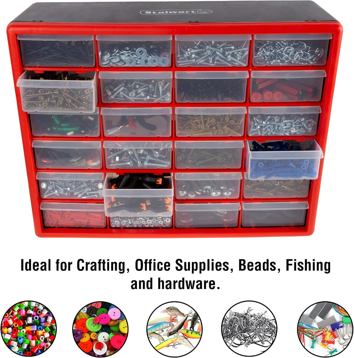 stalwart plastic 24 drawer organizer compartment parts storage, package contents
