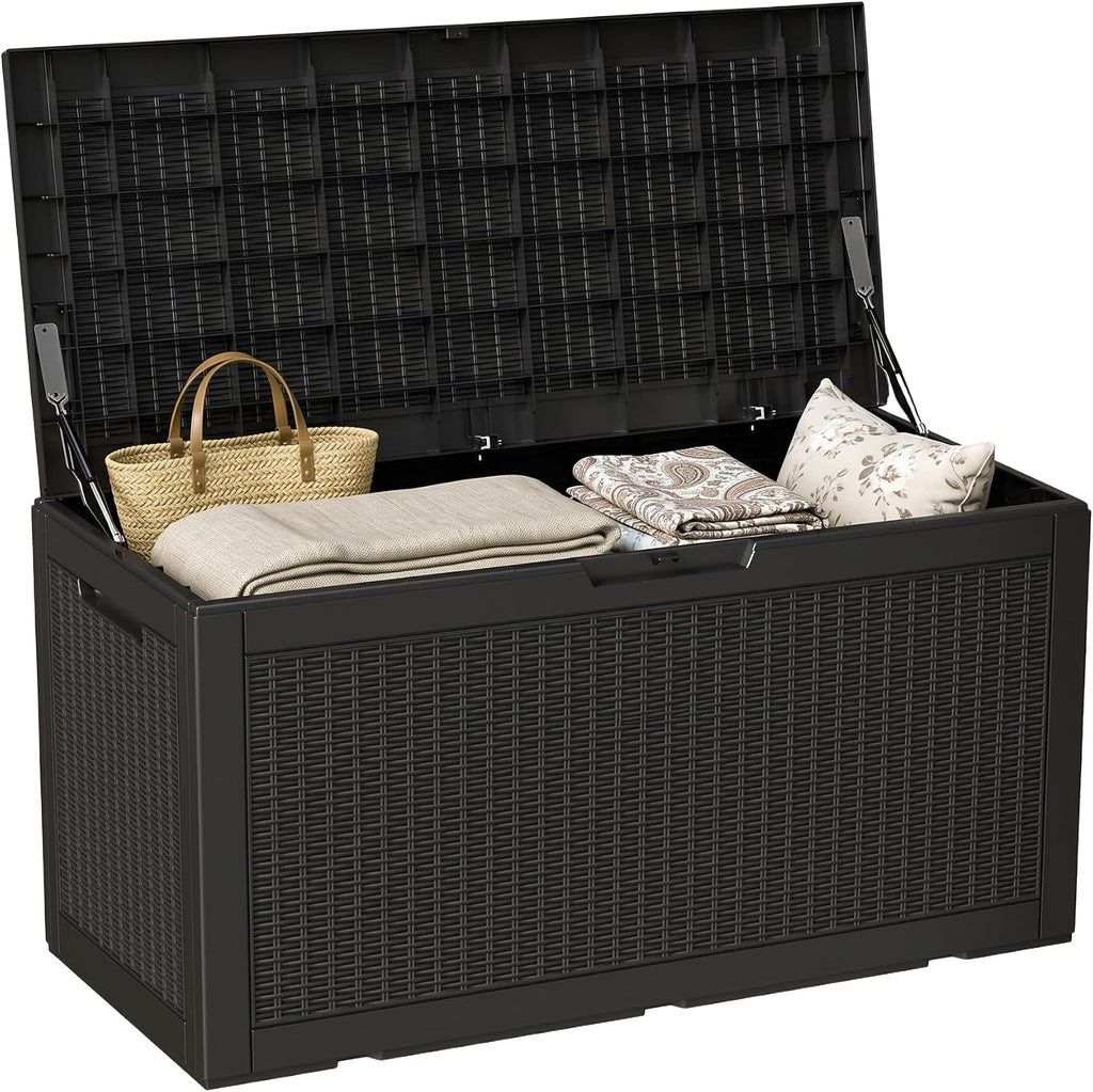 100 Gallon Outdoor Storage Box Waterproof Lockable Deck Box for Patio Black