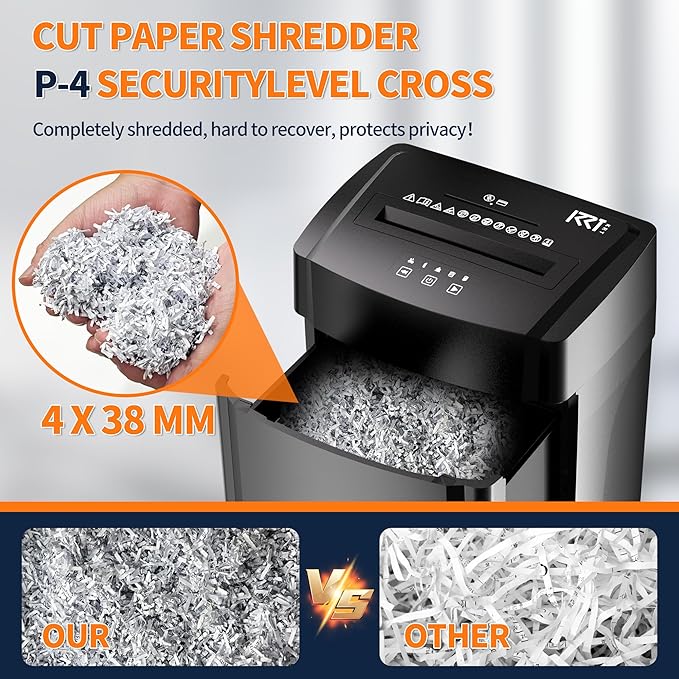KRT Ultra-Quiet Paper Shredder 38dB, 30 Min Run Time, 15 Sheet Cross-Cut