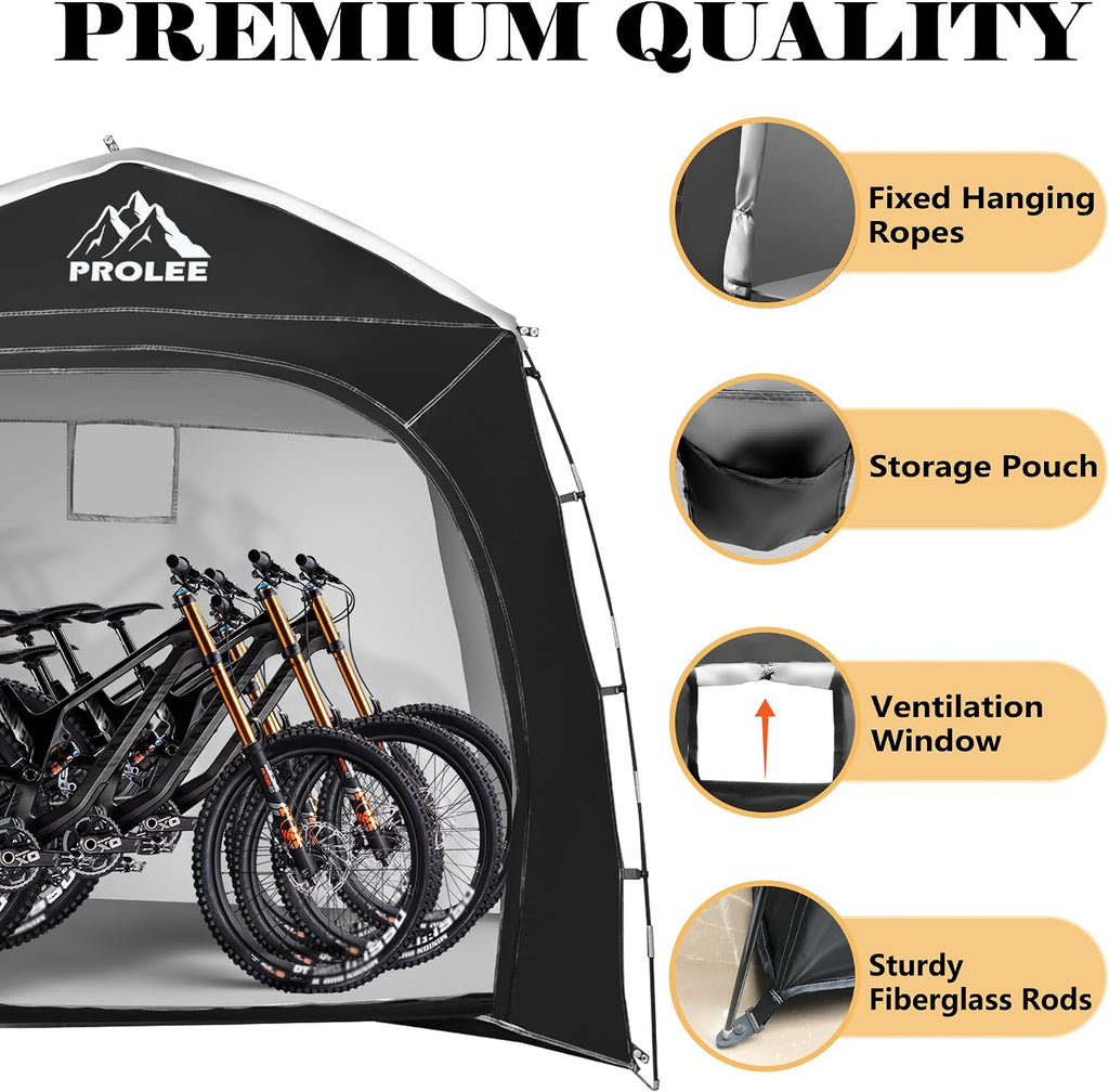 prolee bike storage tent for 4-5 bikes, 7.9, side view
