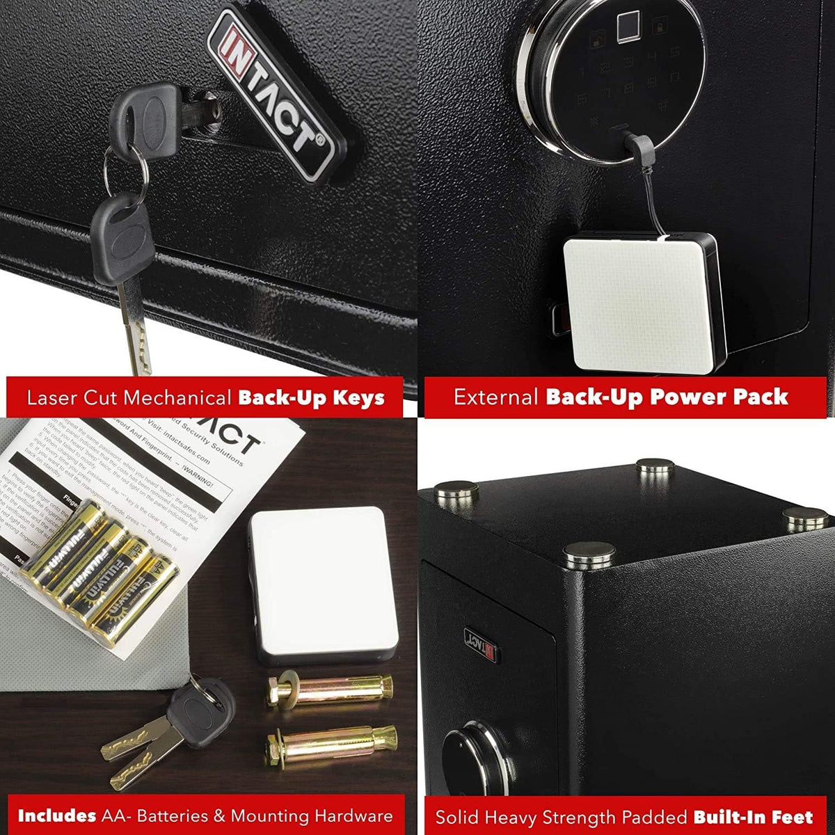 intact large quick access biometric fingerprint gun safe on a desk or shelf