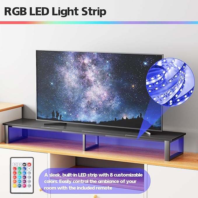 aboxoo 47" TV Riser with Light for 32-60 inch TV, TV Riser Stand Shelf