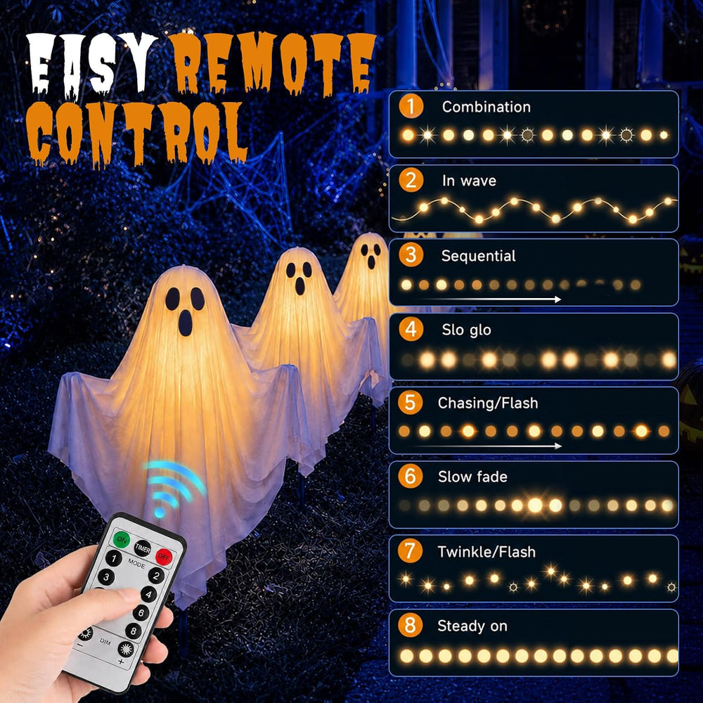 5 Pack Halloween Lighted Ghost Stake Pathway Lights Decorations for Outdoor