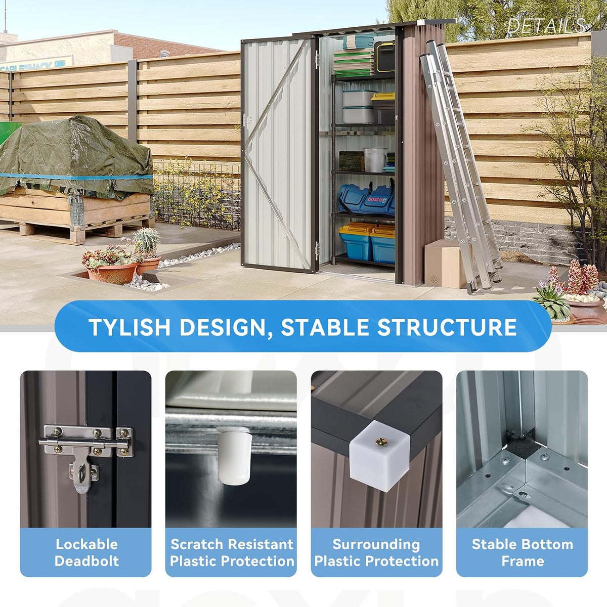 Aoxun 3x1.9 Ft Outdoor Storage Cabinet - Waterproof Storage Shed, Brown