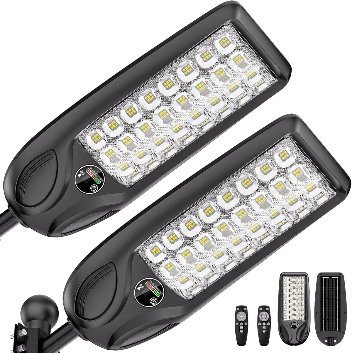 MMKT Solar Lights Outdoor, 8000W 3 Color Solar Street Lights, Commercial Solar (2 Pack)