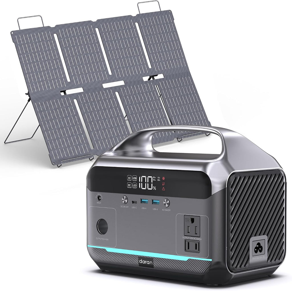 Solar Generator with Panel Included, Portable Power Station 600W with 80W Solar