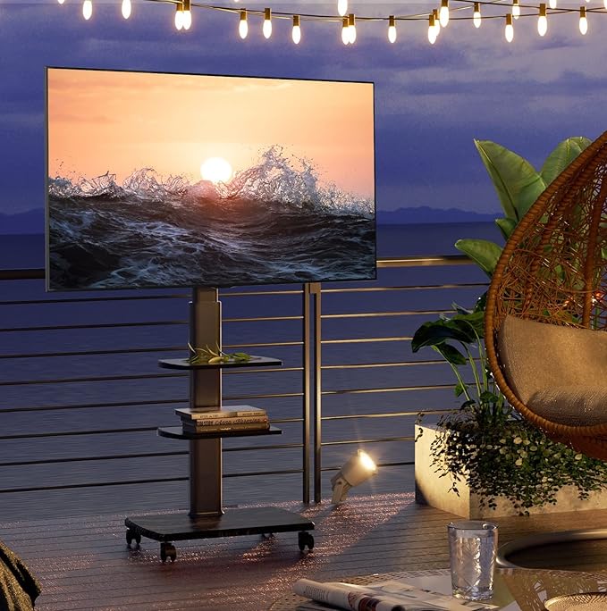FITUEYES Swivel Rolling TV Stand, Height Adjustable Mobile TV Cart