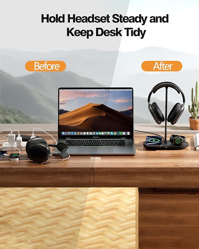HiWe Universal Headphone Stand, Magnetic Wireless Charger