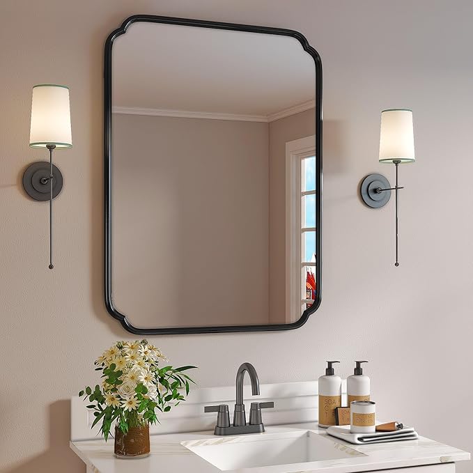 Black Bathroom Vanity Mirrors for Over Sink 24" x 36" Modern Rounded Corner