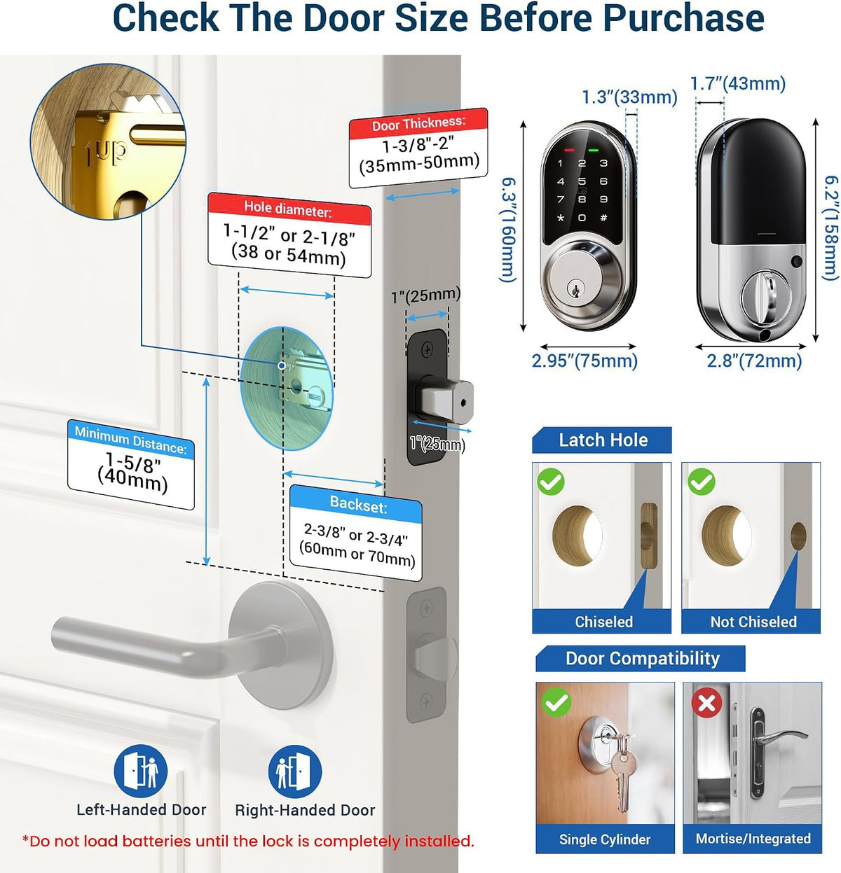 veise rz06 smart lock for front door with, package contents