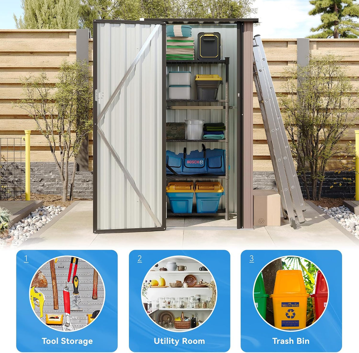 Aoxun 3x1.9 Ft Outdoor Storage Cabinet - Waterproof Storage Shed, Brown