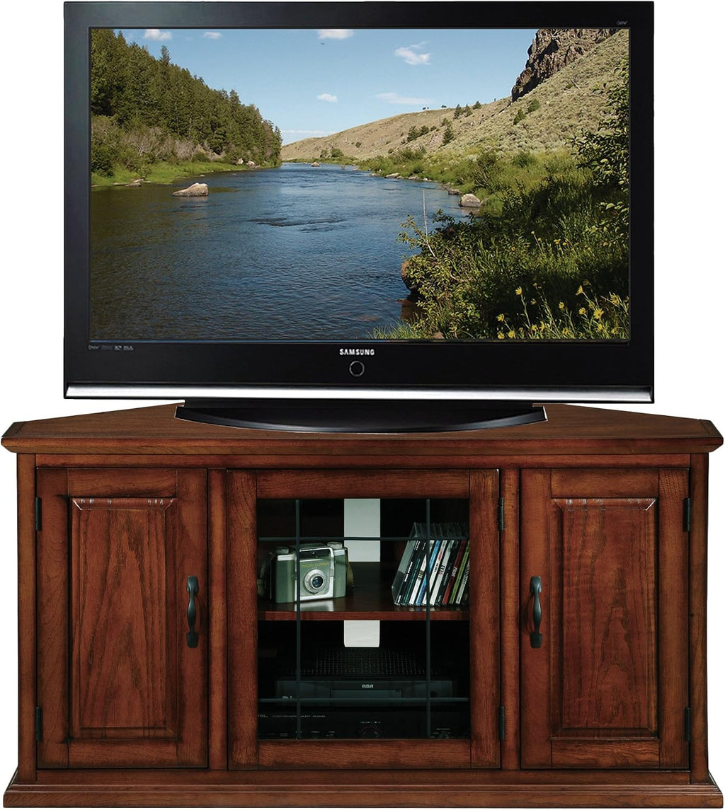 Leick Home 80385 Leaded Glass Three Door Corner TV Stand