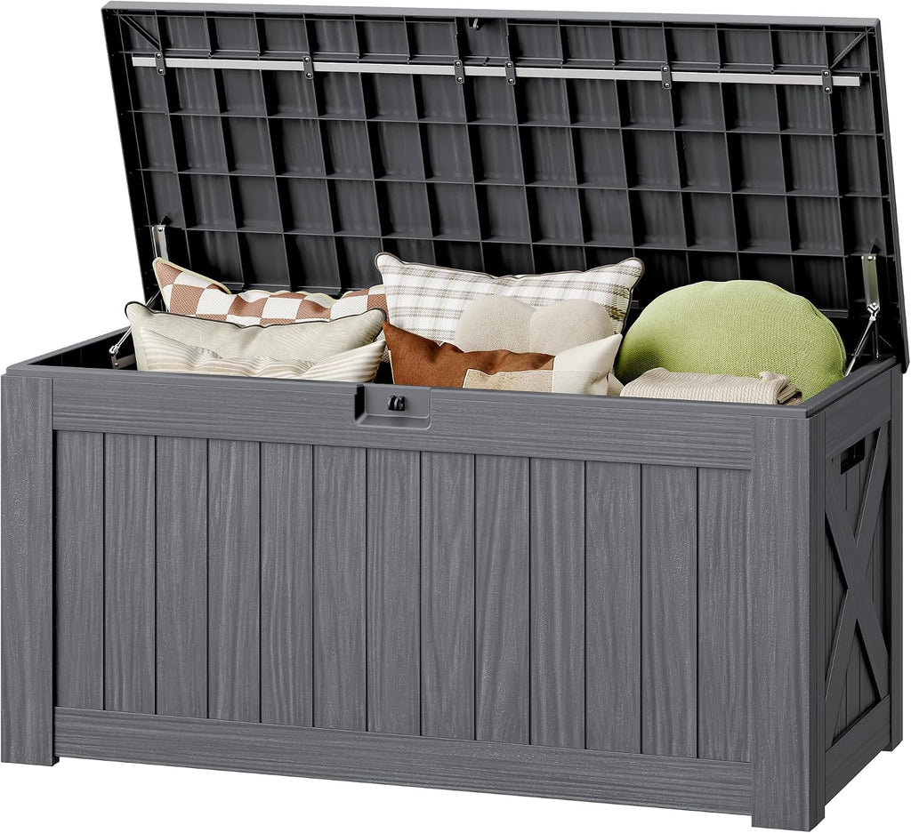 130 Gallon Deck Box Outdoor Indoor Waterproof Storage Box, Gray