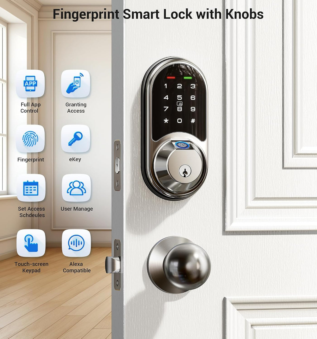 veise rz07c fingerprint smart locks deadbolt 2 knobs, side view
