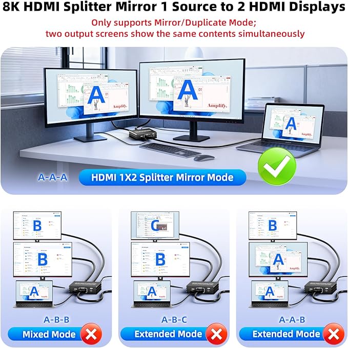 HDMI 2.1 Splitter 1 in 2 Out 4K 120Hz 8K 60Hz