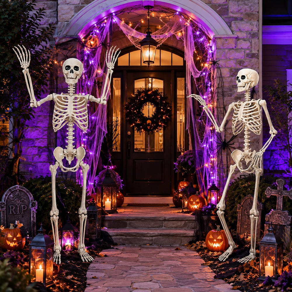 Halloween Skeletons Decorations Outdoor - 5.4FT Life Size Posable Skeletons