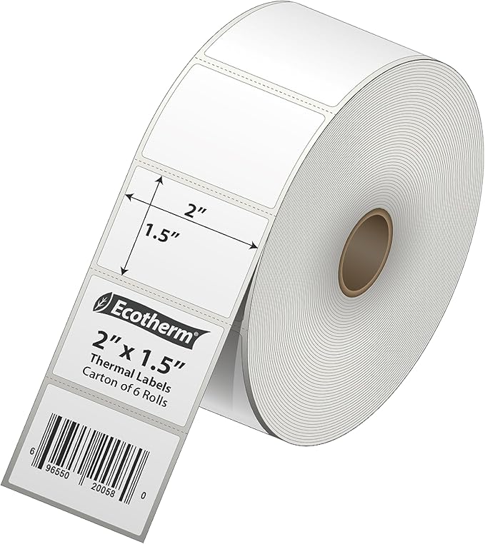2" x 1.5" Thermal Labels | 6 Rolls | 8220 Labels | fits Zebra, Offnova Thermal