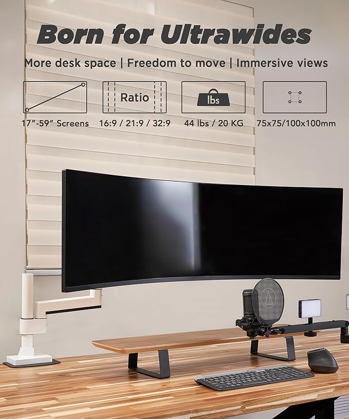 ULTRARM Heavy Duty Monitor Arm for Ultrawide Monitors up to 57" and 44 lbs