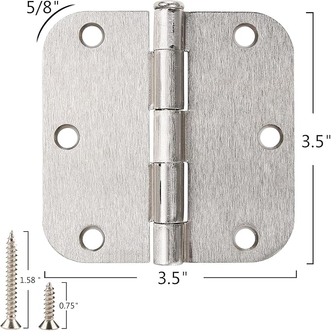 30 Pack Satin Nickle Door Hinges Brushed 3.5 Inch Interior Rounded 5/8" Radius