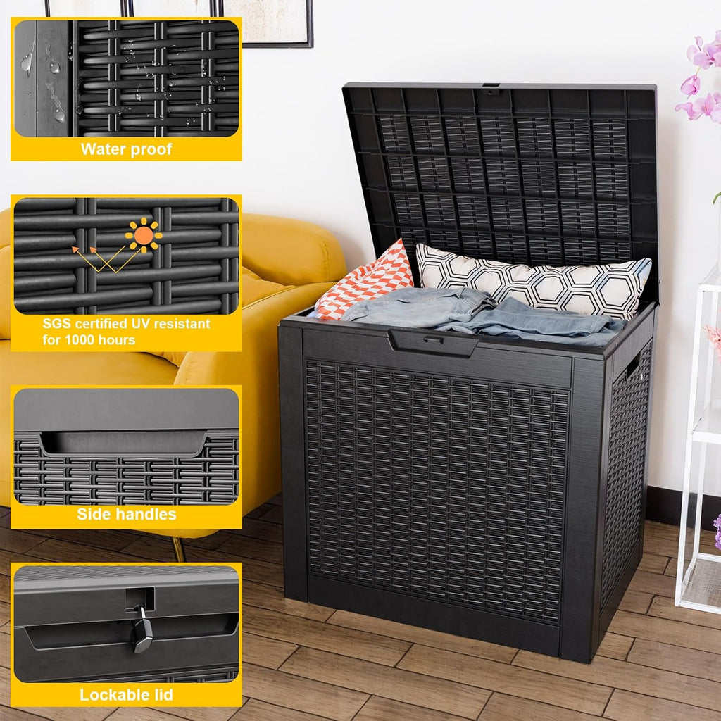 EasyUp 36 Gallon Outdoor Storage Box, Outdoor Deck Boxes for Garden Tools Equipment,Cushions and Patio Storage,Lockable and Resin,Easy to Install(Black)
