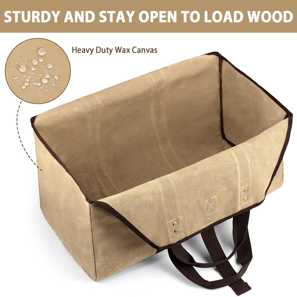 BONTHEE Firewood Carrier Bag Waxed Canvas Waterproof Extra Large Log Carrier ...