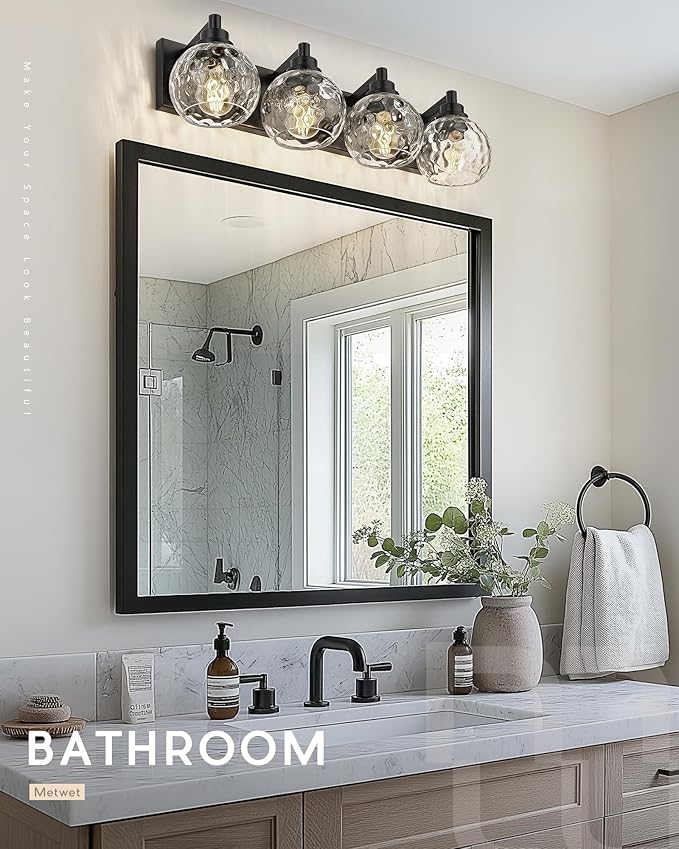 METWET Bathroom Light Fixtures Over Mirror, 4-Light Modern Sconces Wall Lighting