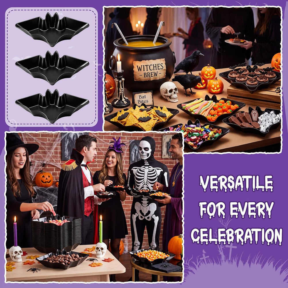 Honeydak 24 Pcs Halloween Candy Bowl, Plastic Bat Shaped Serving Trays