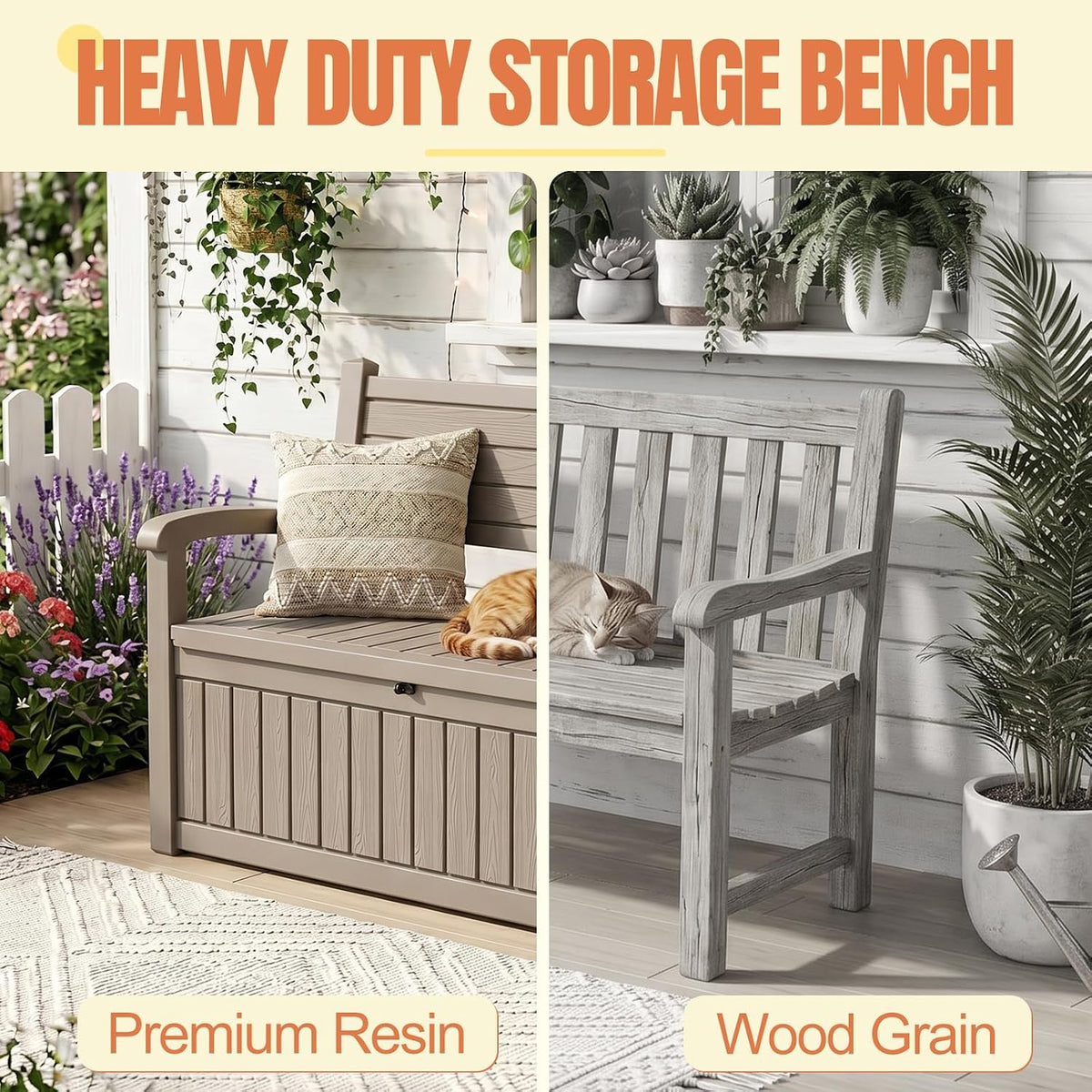 storage bench outdoor deck box, 120 gallon lockable showing dimensions