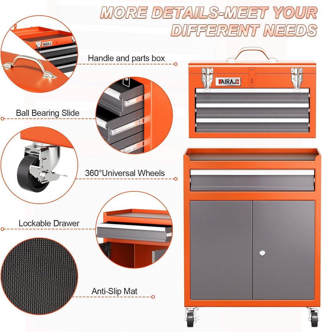 4 drawer rolling tool chest with 360° wheels,40"detachable, side view