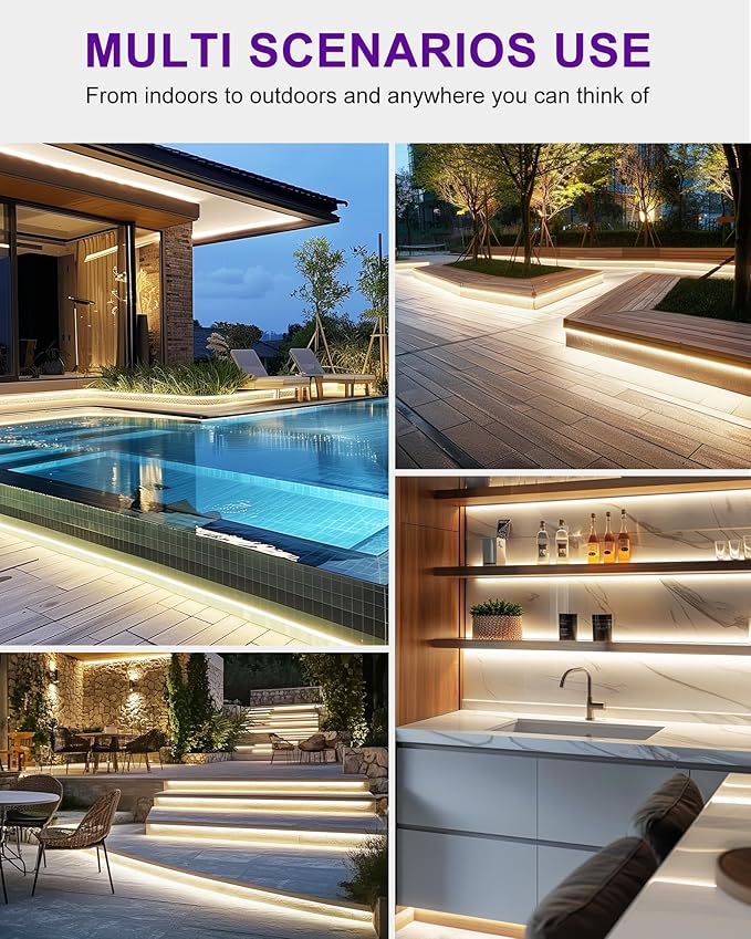 Outdoor LED Strip Lights Waterproof White, 16.4ft IP67 High Density Dimmable